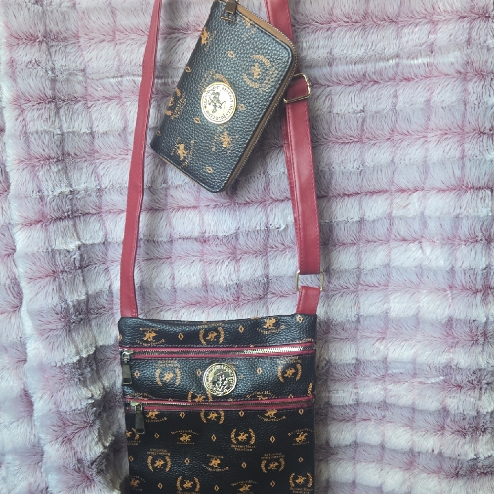Beverly Hills Polo Club Black and Red Crossbody Bag Set